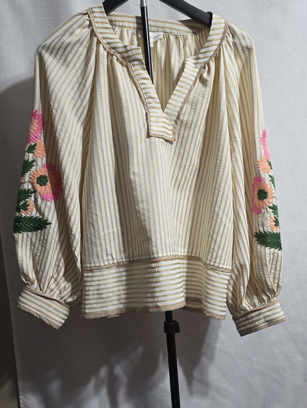 entro Cream Striped Tunic with Pink & Peach Floral Sleeves